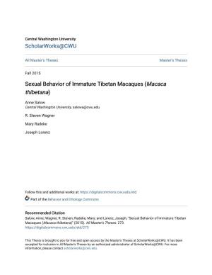 Sexual Behavior of Immature Tibetan Macaques (Macaca Thibetana)