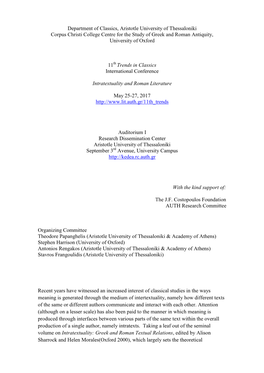 Department of Classics, Aristotle University of Thessaloniki Corpus Christi College Centre for the Study of Greek and Roman Antiquity, University of Oxford