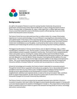Ontario Science Centre Backgrounder and Fact Sheet