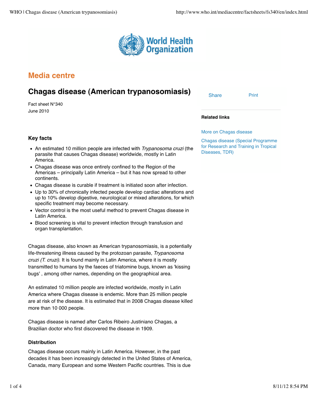 WHO | Chagas Disease (American Trypanosomiasis)