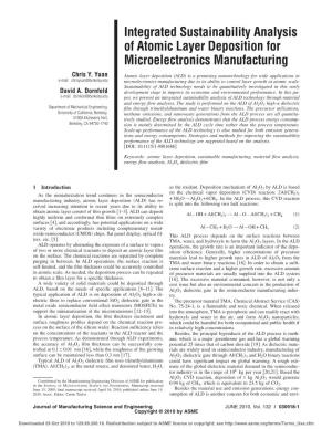 Integrated Sustainability Analysis of Atomic Layer Deposition for Microelectronics Manufacturing