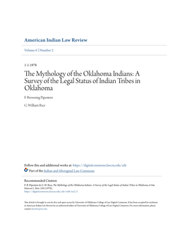 The Mythology of the Oklahoma Indians: a Survey of the Legal Status of Indian Tribes in Oklahoma, 6 Am