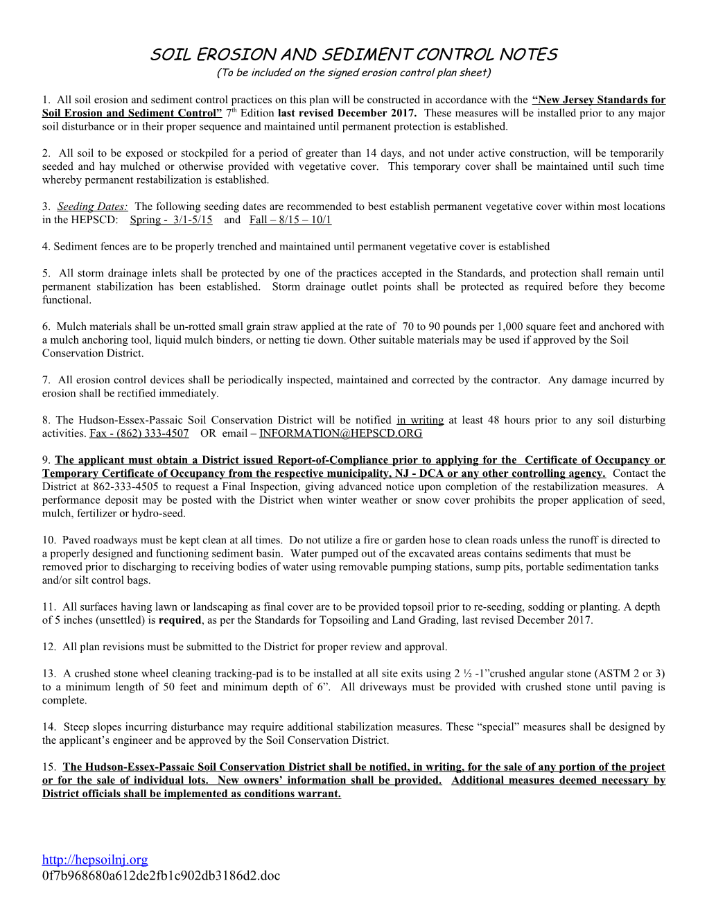 Soil Erosion and Sediment Control Notes