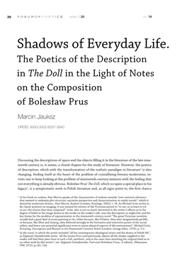 Shadows of Everyday Life. the Poetics of the Description in the Doll in the Light of Notes on the Composition of Bolesław Prus Marcin Jauksz