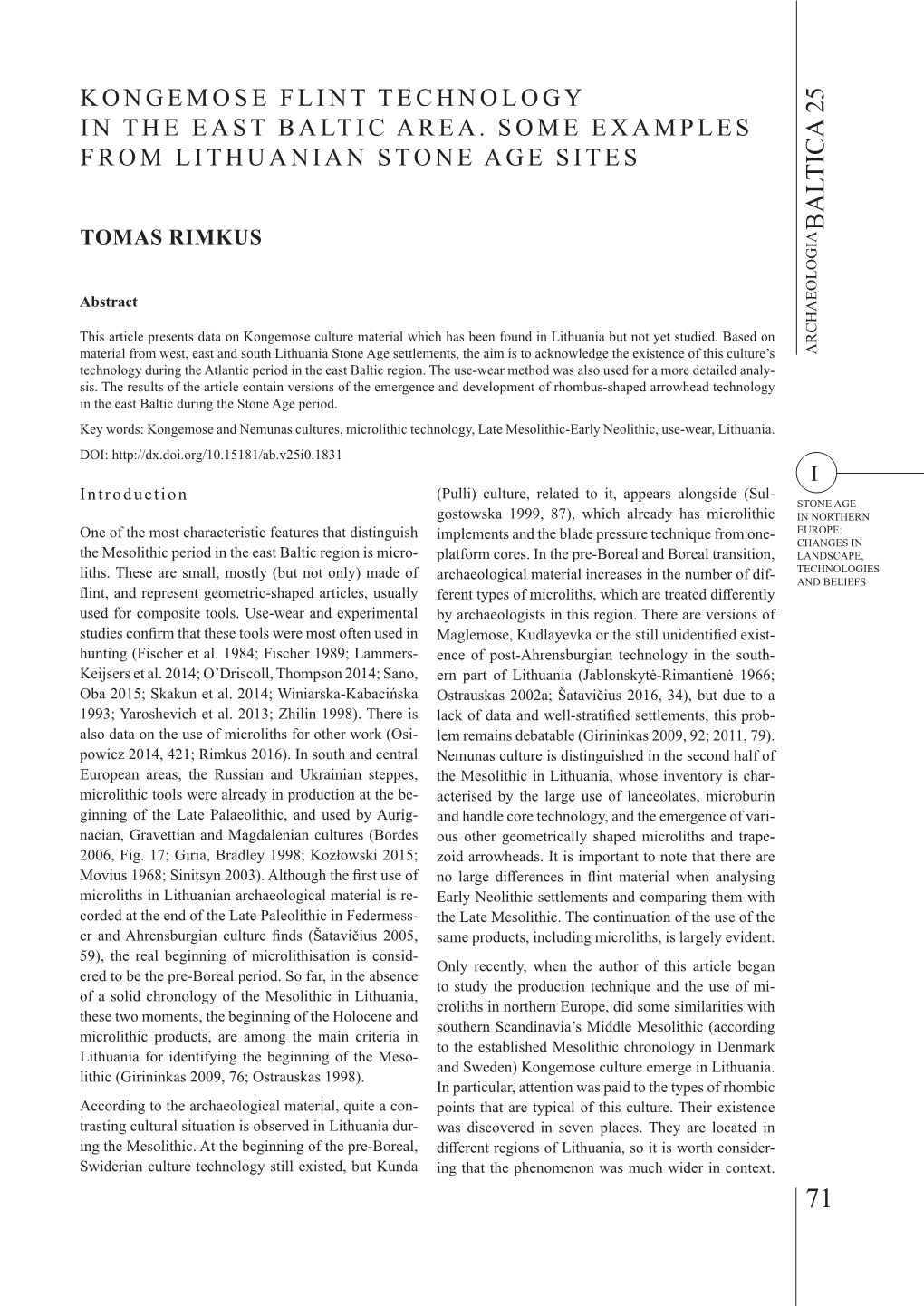 Rimkus Kongemose Flint Technology in the East Baltic Area. Some Examples from Lithuanian Stone Age Sites