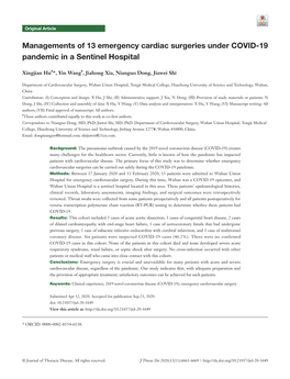 Managements of 13 Emergency Cardiac Surgeries Under COVID-19 Pandemic in a Sentinel Hospital