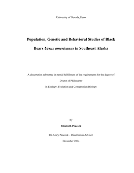 Population, Genetic and Behavioral Studies of Black Bear Ursus