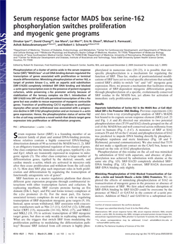 Serum Response Factor MADS Box Serine-162 Phosphorylation Switches Proliferation and Myogenic Gene Programs