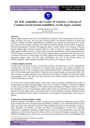 Dr. BR Ambedkar, the Leader of Voiceless