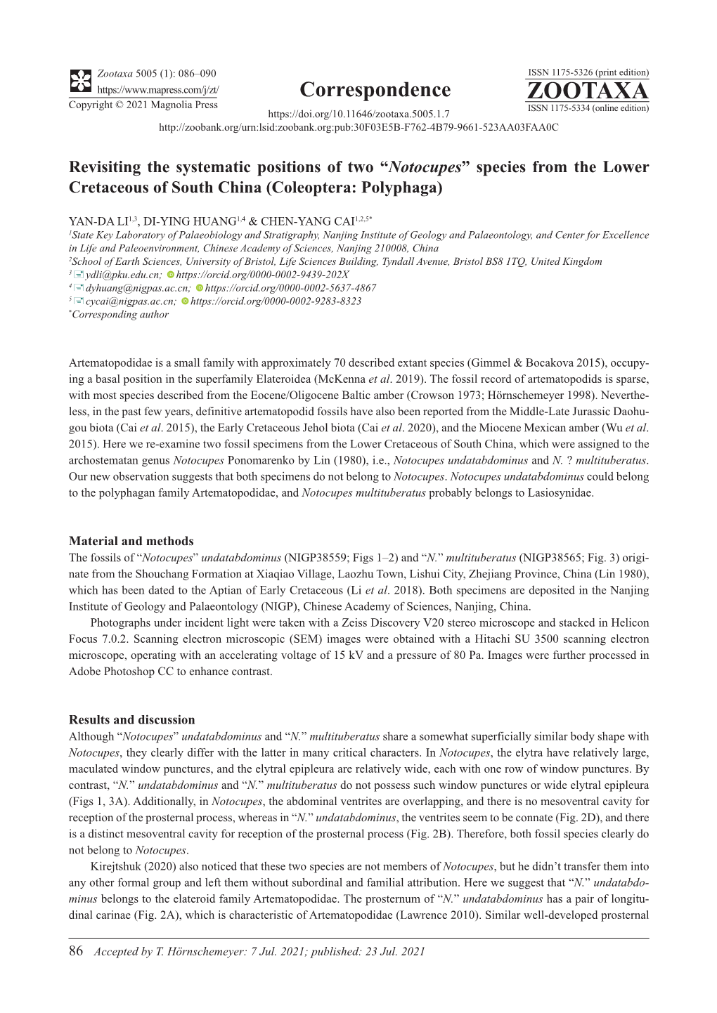 Species from the Lower Cretaceous of South China (Coleoptera: Polyphaga)