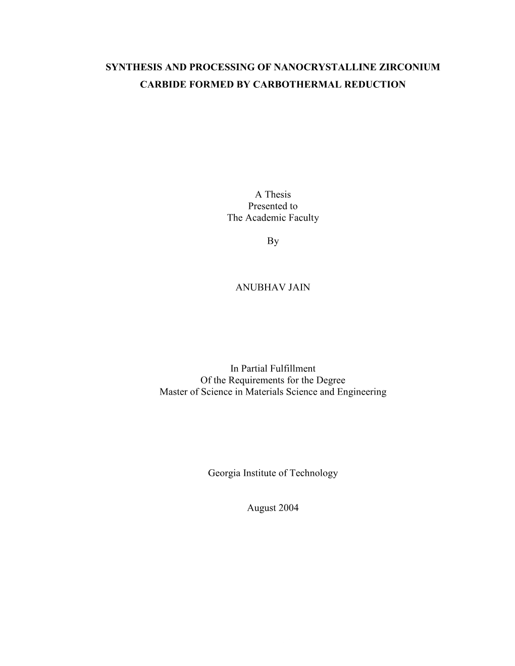 Synthesis of Nano-Crystalline Zirconium Carbide Powder