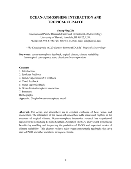 Ocean-Atmosphere Interaction and Tropical Climate