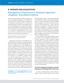 Management Projections in Delaware Appraisal Litigation: Anecdotal Evidence