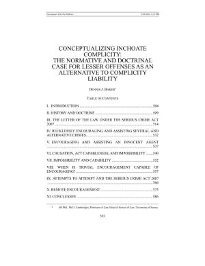 Conceptualizing Inchoate Complicity: the Normative and Doctrinal Case for Lesser Offenses As an Alternative to Complicity Liability
