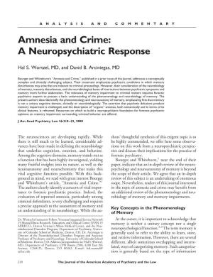 Amnesia and Crime: a Neuropsychiatric Response