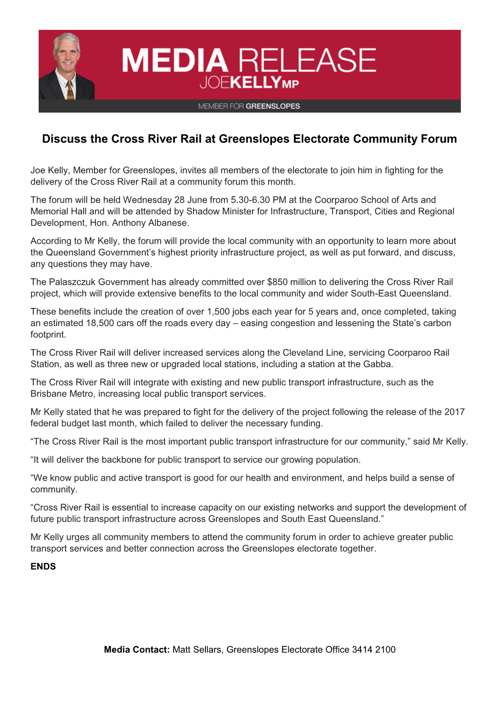 Discuss the Cross River Rail at Greenslopes Electorate Community Forum