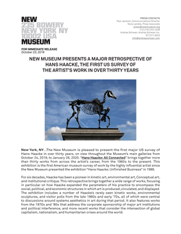 New Museum Presents a Major Retrospective of Hans Haacke, the First Us Survey of the Artist’S Work in Over Thirty Years