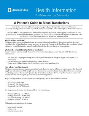 Patient's Guide to Blood Transfusions