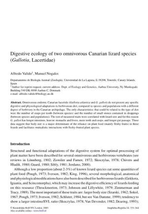 Digestive Ecology of Two Omnivorous Canarian Lizard Species
