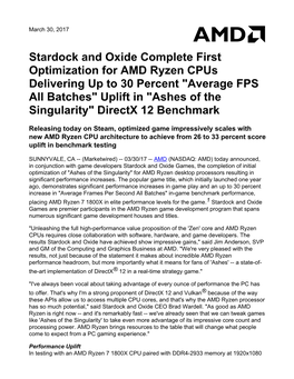 Stardock and Oxide Complete First Optimization for AMD Ryzen Cpus Delivering up to 30 Percent