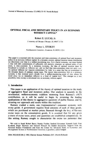 Optimal Fiscal and Monetary Policy in an Economy Without Capital*