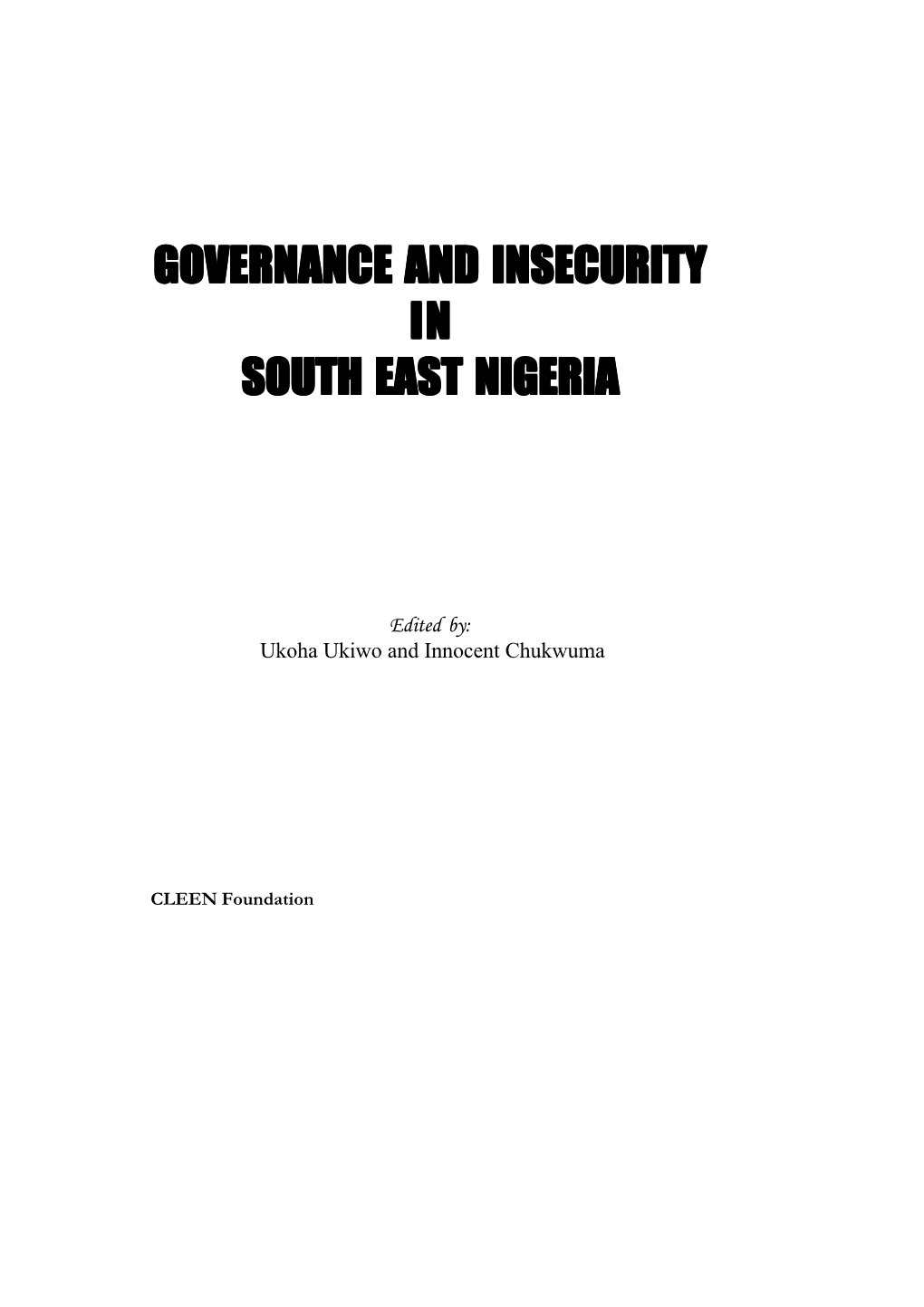 Governance and Insecurity in South East Nigeria.Pmd