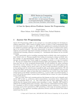 Epic Series in Computing 1 Answer Set Programming