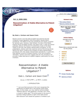 Reexamination: a Viable Alternative to Patent Litigation? ?