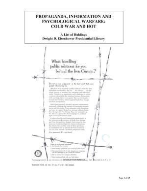Propaganda, Information and Psychological Warfare: Cold War and Hot