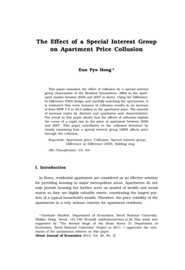 The Effect of a Special Interest Group on Apartment Price Collusion 1