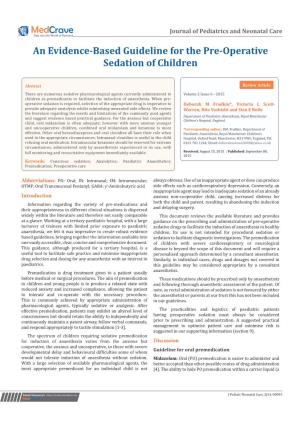 An Evidence-Based Guideline for the Pre-Operative Sedation of Children