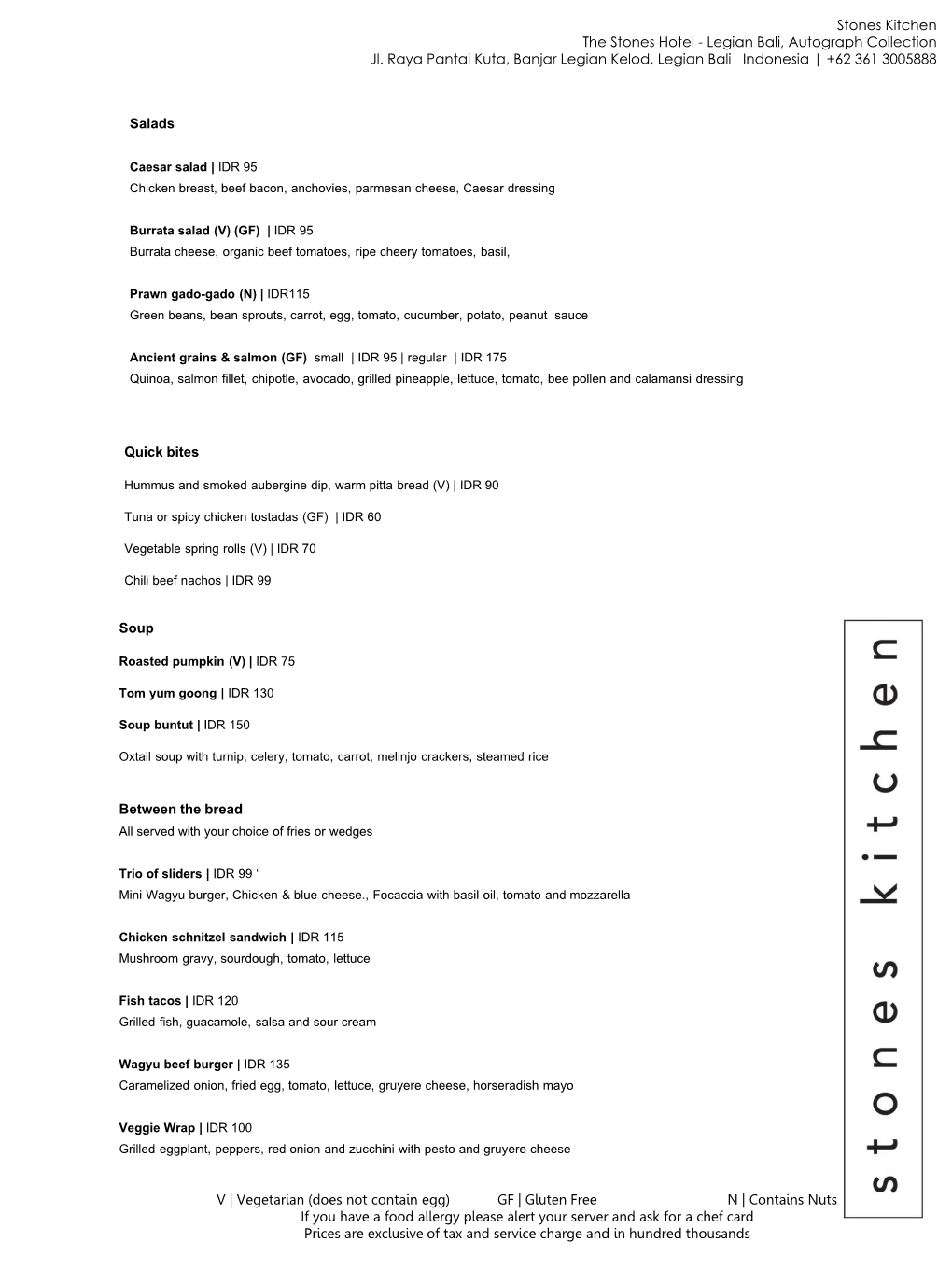 Stones Kitchen Menu