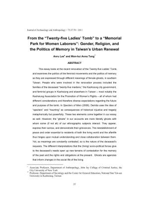 Memorial Park for Women Laborers”: Gender, Religion, and the Politics of Memory in Taiwan’S Urban Renewal