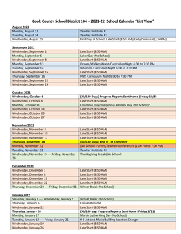 Cook County School District 104 – 2021-22 School Calendar