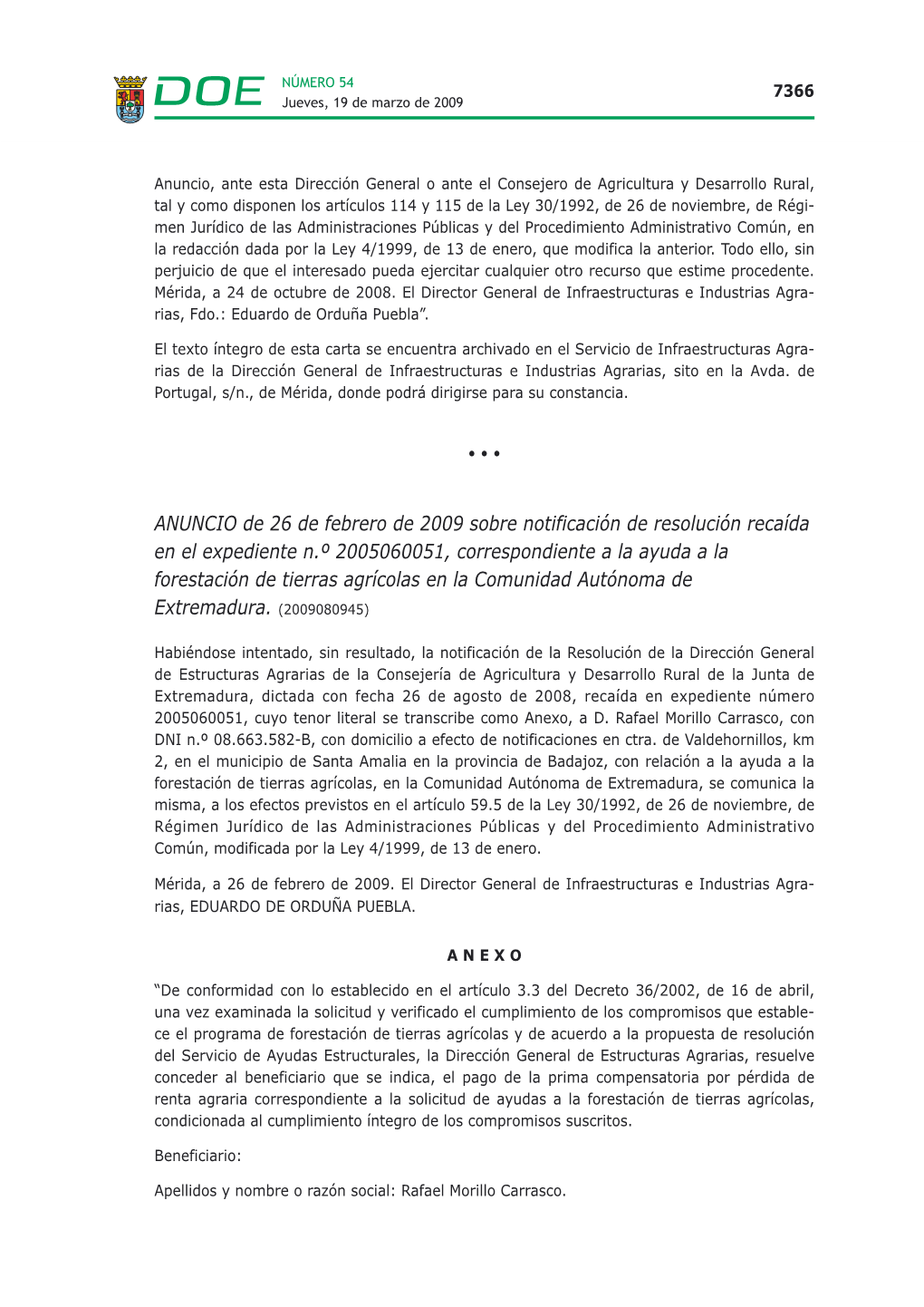 ANUNCIO De 26 De Febrero De 2009 Sobre Notificación De Resolución