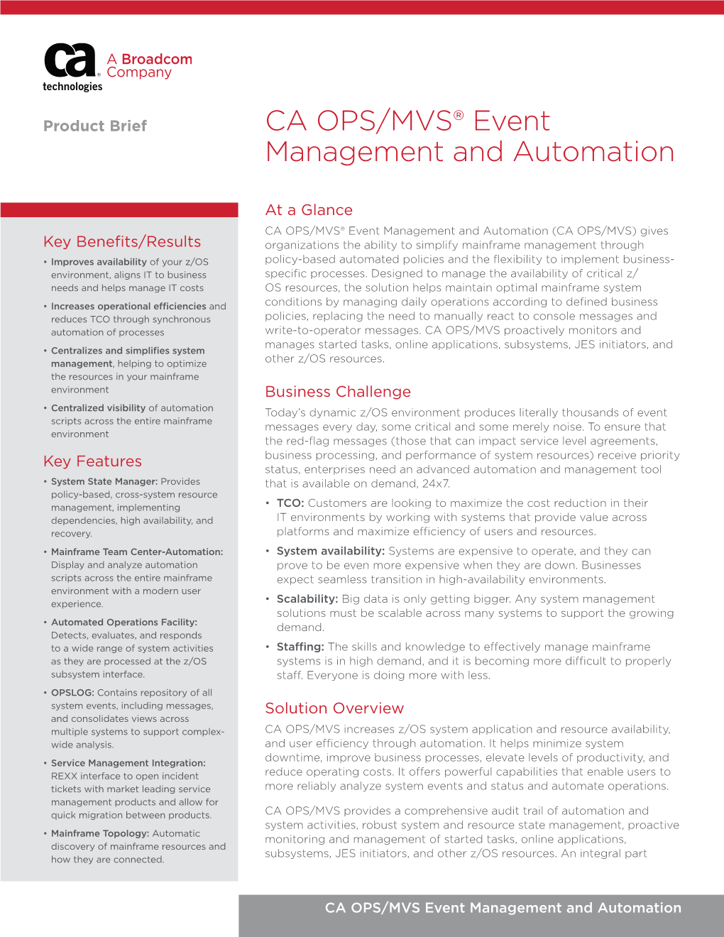 CA OPS/MVS Event Management and Automation Product Brief