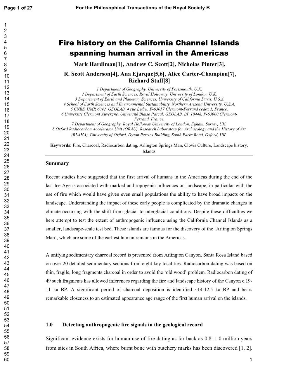 Fire History on the California Channel Islands Spanning Human Arrival in the Americas