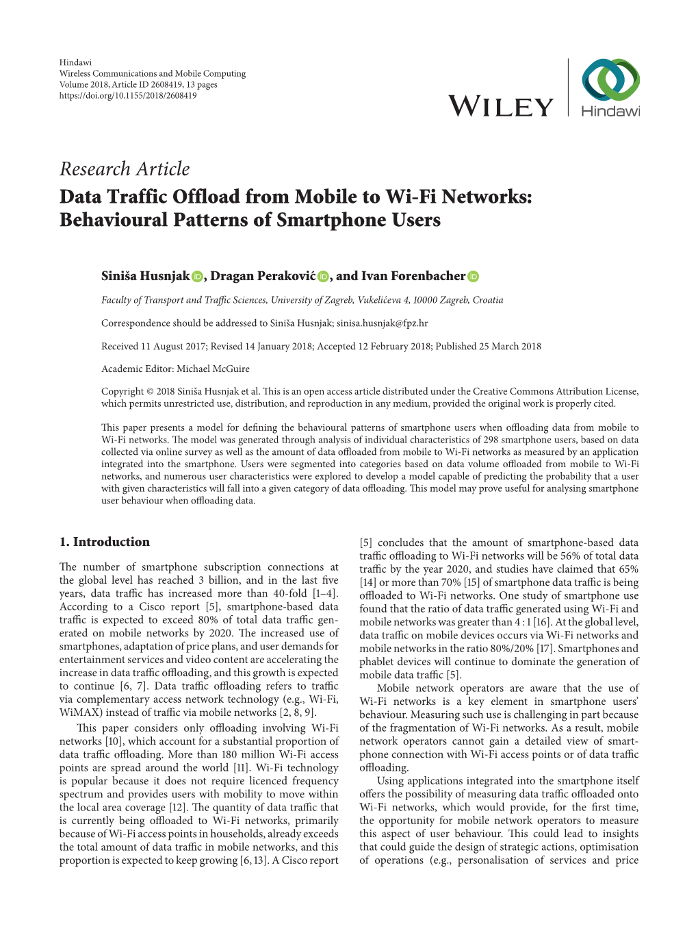 Data Traffic Offload from Mobile to Wi-Fi Networks: Behavioural Patterns of Smartphone Users