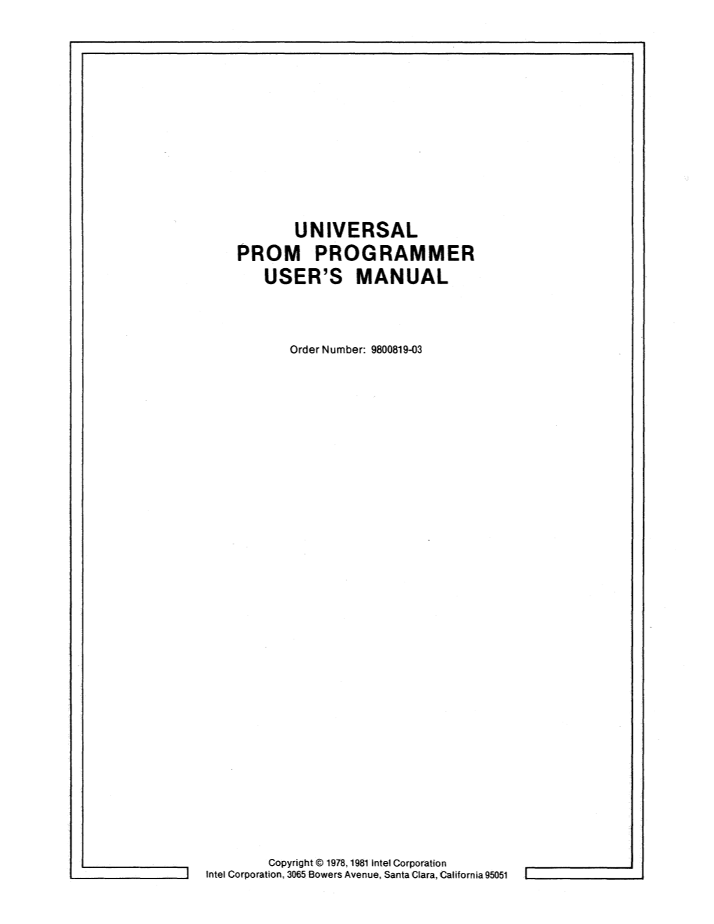 Universal Prom Programmer User's Manual