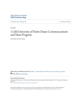 112Th University of Notre Dame Commencement and Mass Program University of Notre Dame