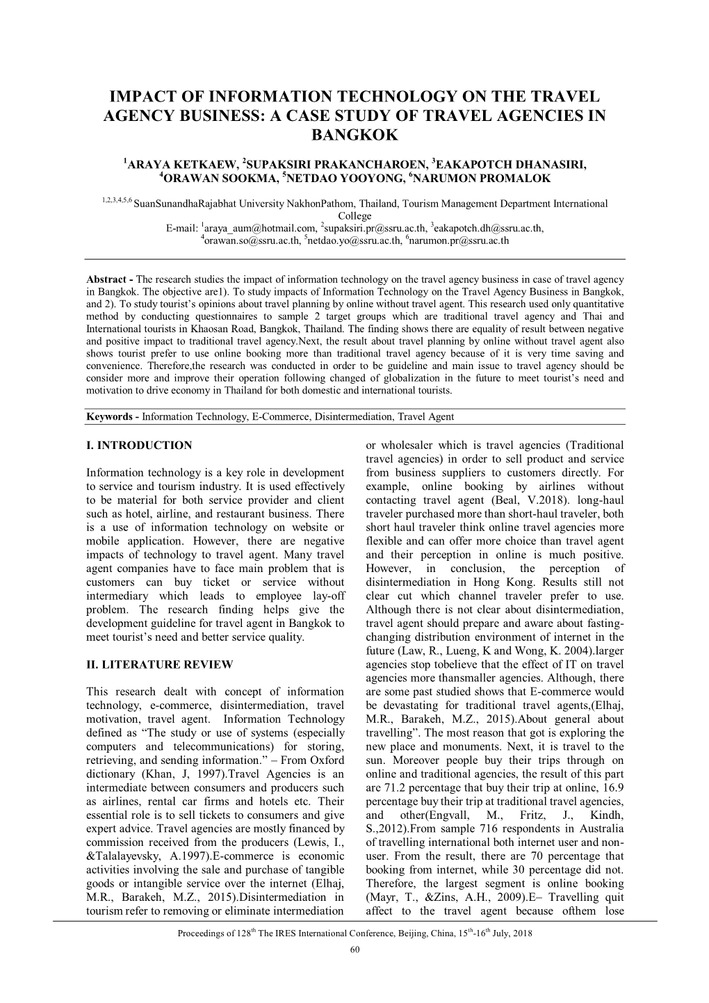 Impact of Information Technology on the Travel Agency Business: a Case Study of Travel Agencies in Bangkok