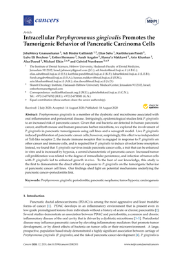 Intracellular Porphyromonas Gingivalis Promotes the Tumorigenic Behavior of Pancreatic Carcinoma Cells