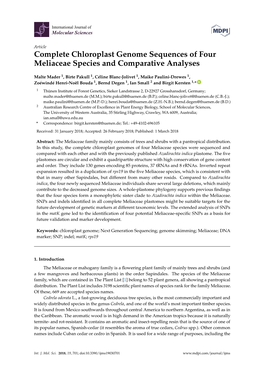 Complete Chloroplast Genome Sequences of Four Meliaceae Species and Comparative Analyses