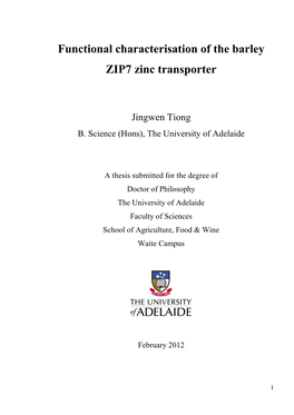 Functional Characterisation of the Barley ZIP7 Zinc Transporter