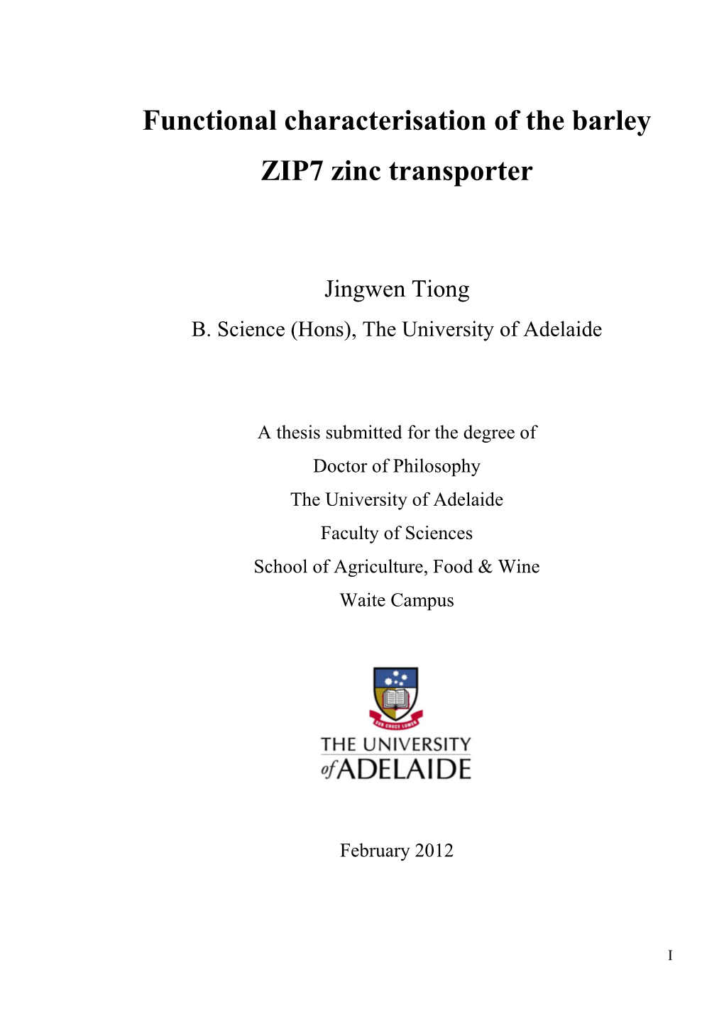 Functional Characterisation of the Barley ZIP7 Zinc Transporter