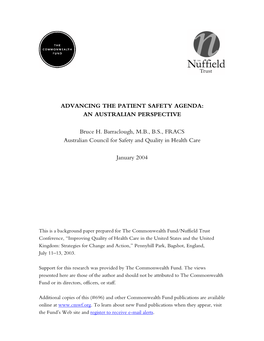 Advancing the Patient Safety Agenda: an Australian Perspective
