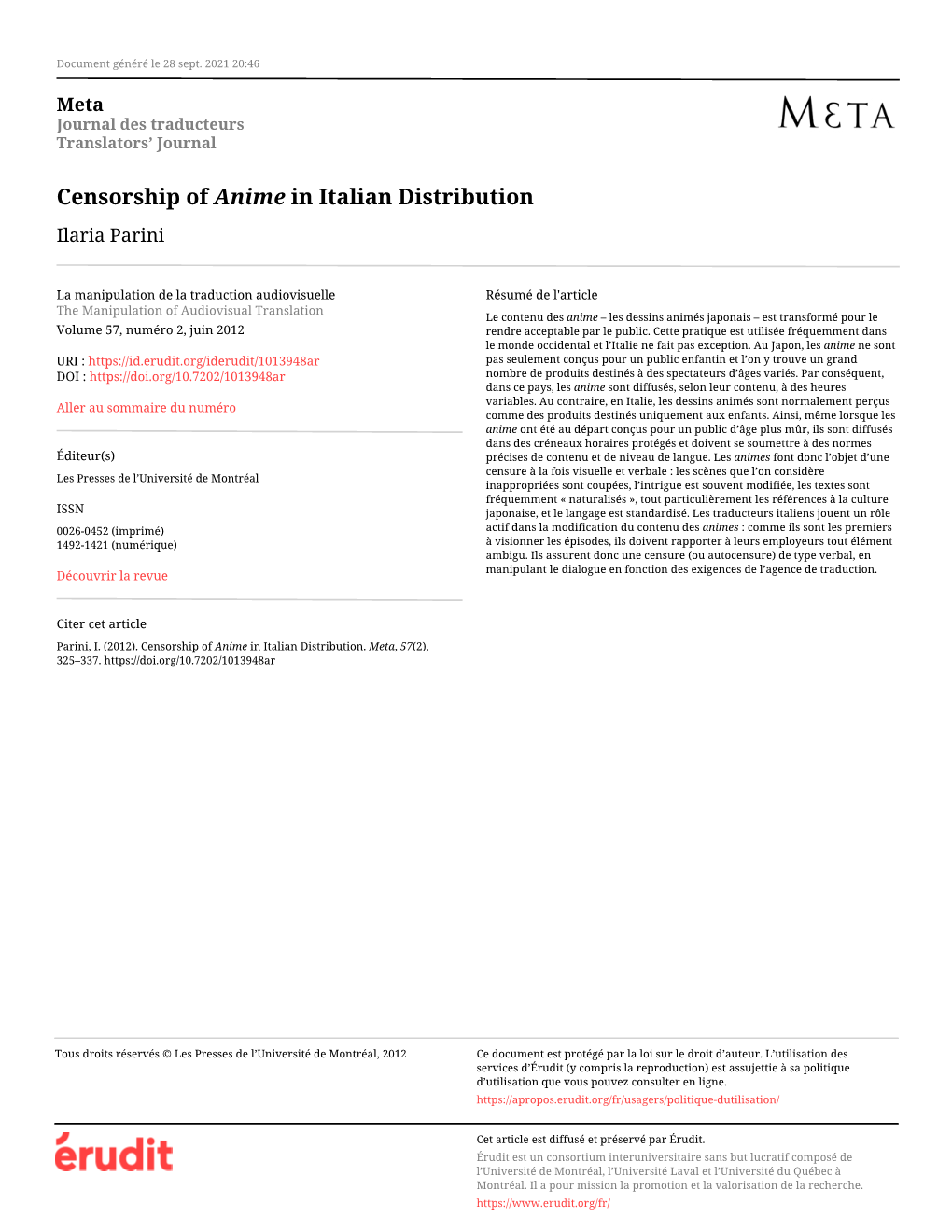 Censorship of Anime in Italian Distribution Ilaria Parini