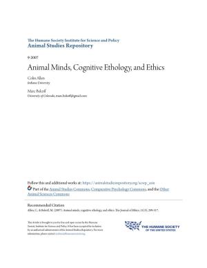 Animal Minds, Cognitive Ethology, and Ethics Colin Allen Indiana University