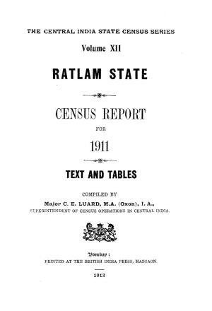Ratlam State, Census Report For, Vol-XII