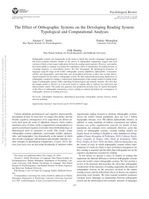 The Effect of Orthographic Systems on the Developing Reading System: Typological and Computational Analyses